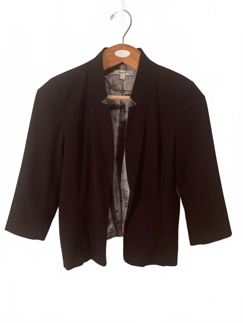 Kensie Women's Black Blazer with Gray Floral Lining, Size M